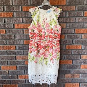 White/Coral Floral Sheath dress